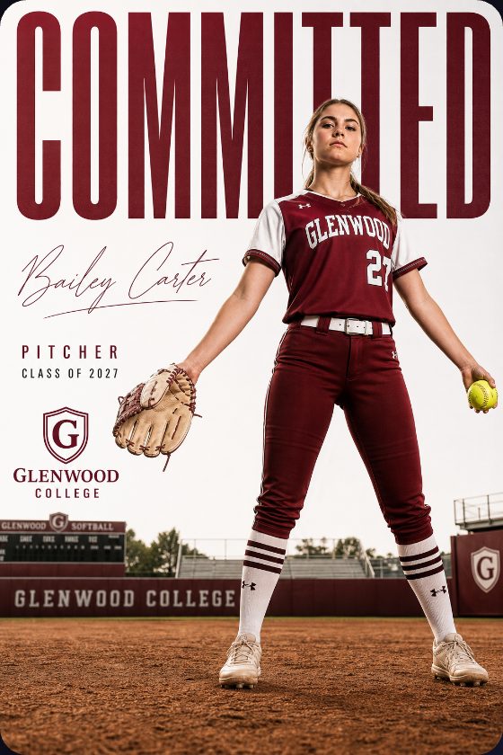 Softball player commitment graphic
